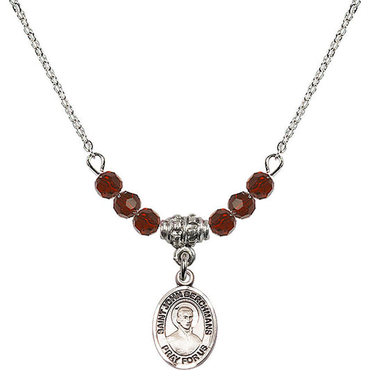 Sterling Silver Saint John Berchmans Birthstone Necklace with Garnet Beads - 9370