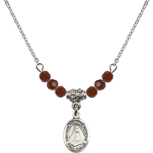 Sterling Silver Saint Rose Philippine Duchesne Birthstone Necklace with Garnet Beads - 9371
