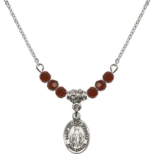 Sterling Silver Saint Juliana of Cumae Birthstone Necklace with Garnet Beads - 9372