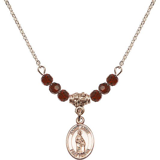 14kt Gold Filled Saint Anne Birthstone Necklace with Garnet Beads - 9374