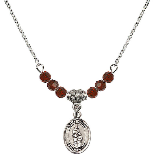 Sterling Silver Saint Anne Birthstone Necklace with Garnet Beads - 9374