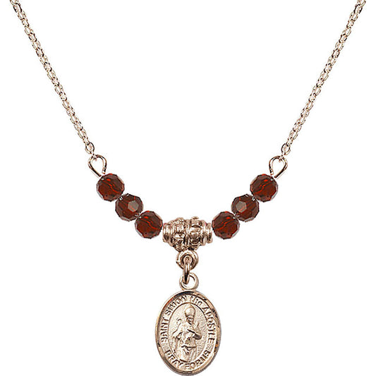 14kt Gold Filled Saint Simon the Apostle Birthstone Necklace with Garnet Beads - 9375