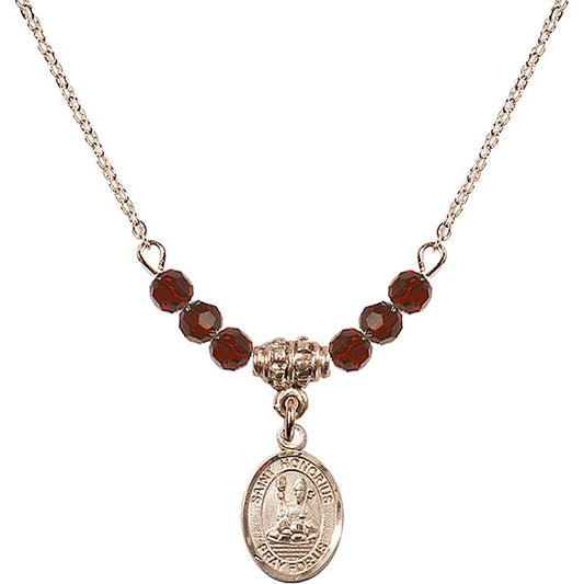 14kt Gold Filled Saint Honorius of Amiens Birthstone Necklace with Garnet Beads - 9376