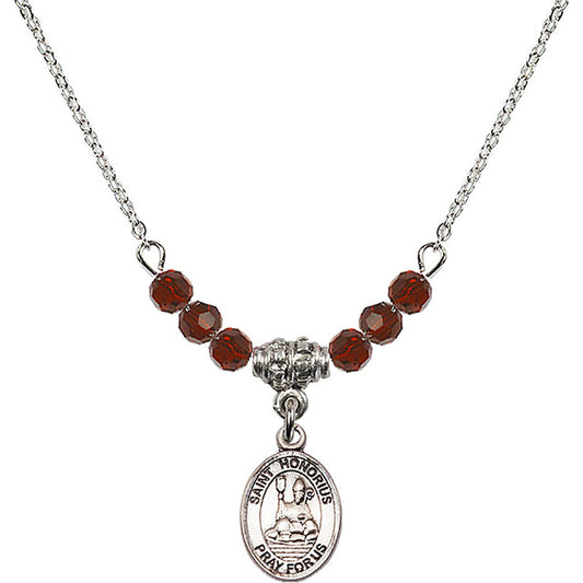 Sterling Silver Saint Honorius of Amiens Birthstone Necklace with Garnet Beads - 9376