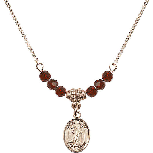 14kt Gold Filled Saint Rocco Birthstone Necklace with Garnet Beads - 9377