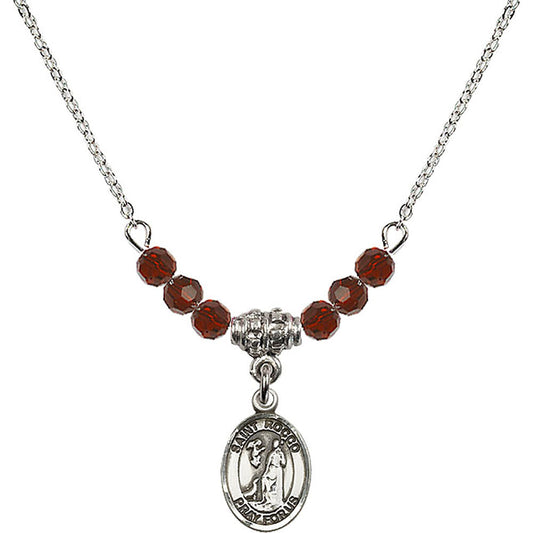 Sterling Silver Saint Rocco Birthstone Necklace with Garnet Beads - 9377