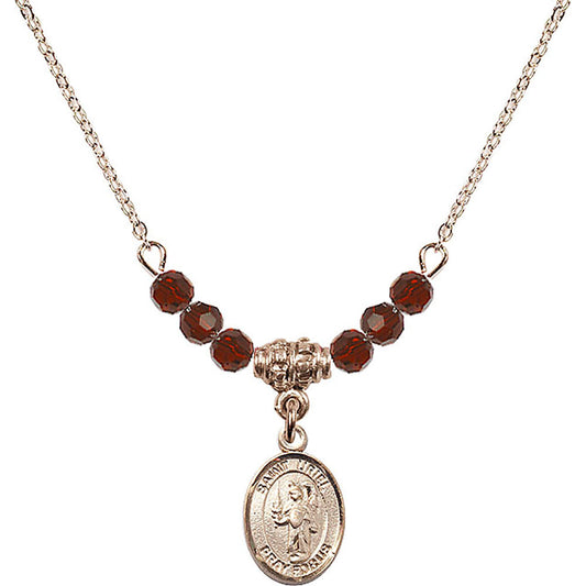 14kt Gold Filled Saint Uriel the Archangel Birthstone Necklace with Garnet Beads - 9378