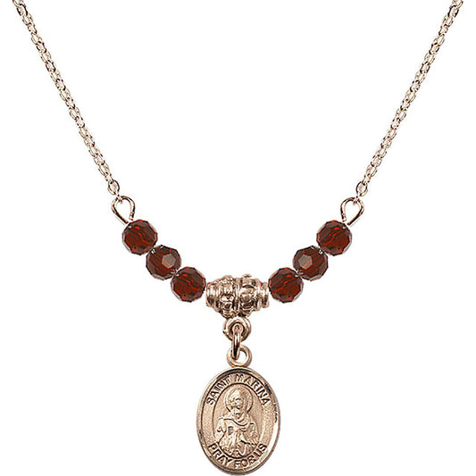 14kt Gold Filled Saint Marina Birthstone Necklace with Garnet Beads - 9379