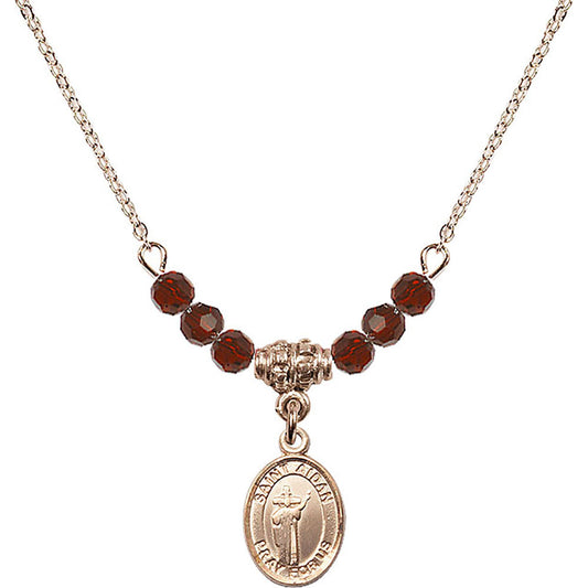 14kt Gold Filled Saint Aidan of Lindesfarne Birthstone Necklace with Garnet Beads - 9381