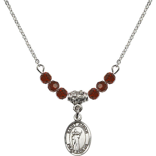 Sterling Silver Saint Aidan of Lindesfarne Birthstone Necklace with Garnet Beads - 9381