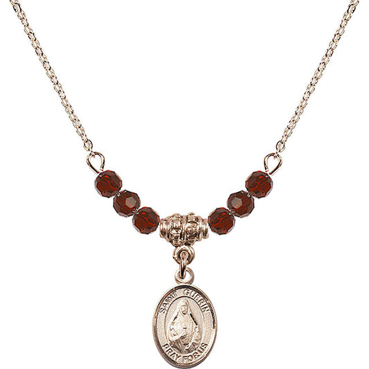 14kt Gold Filled Saint Theodora Birthstone Necklace with Garnet Beads - 9382