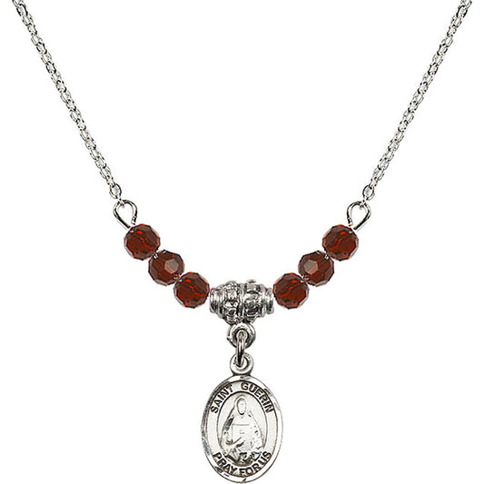 Sterling Silver Saint Theodora Birthstone Necklace with Garnet Beads - 9382