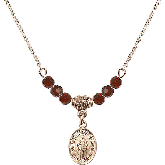 14kt Gold Filled Our Lady the Undoer of Knots Birthstone Necklace with Garnet Beads - 9383