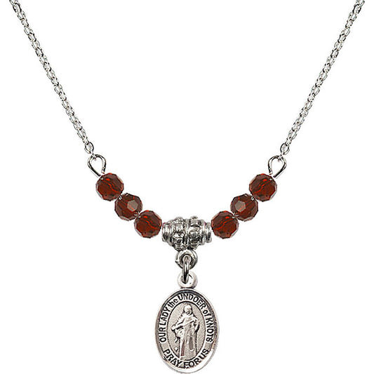 Sterling Silver Our Lady the Undoer of Knots Birthstone Necklace with Garnet Beads - 9383