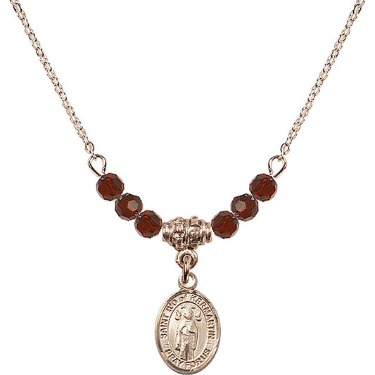 14kt Gold Filled Saint Ivo of Kelmartin Birthstone Necklace with Garnet Beads - 9384
