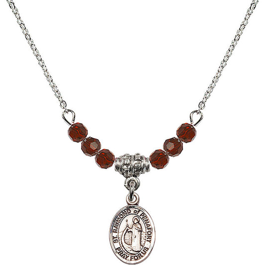Sterling Silver Saint Raymond of Penafort Birthstone Necklace with Garnet Beads - 9385