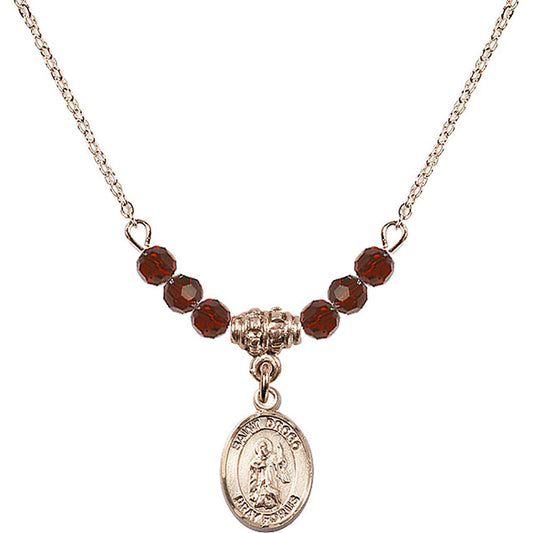 14kt Gold Filled Saint Drogo Birthstone Necklace with Garnet Beads - 9386