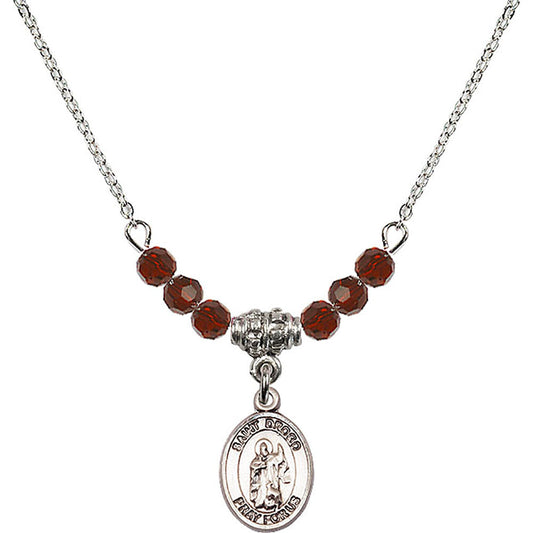 Sterling Silver Saint Drogo Birthstone Necklace with Garnet Beads - 9386