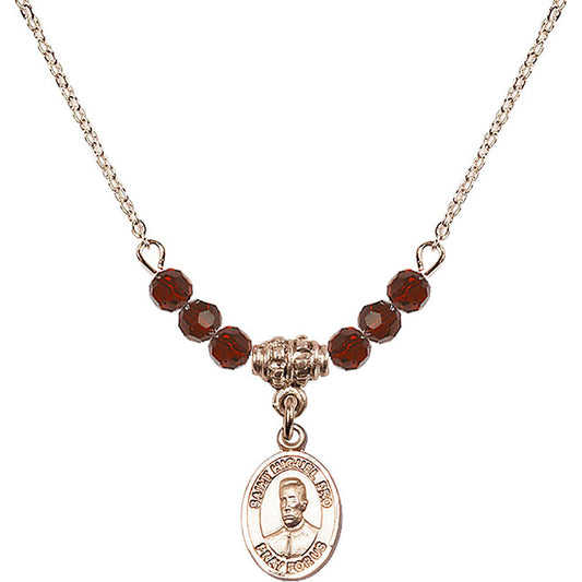 14kt Gold Filled Blessed Miguel Pro Birthstone Necklace with Garnet Beads - 9389