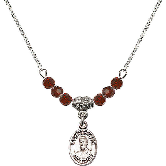 Sterling Silver Blessed Miguel Pro Birthstone Necklace with Garnet Beads - 9389