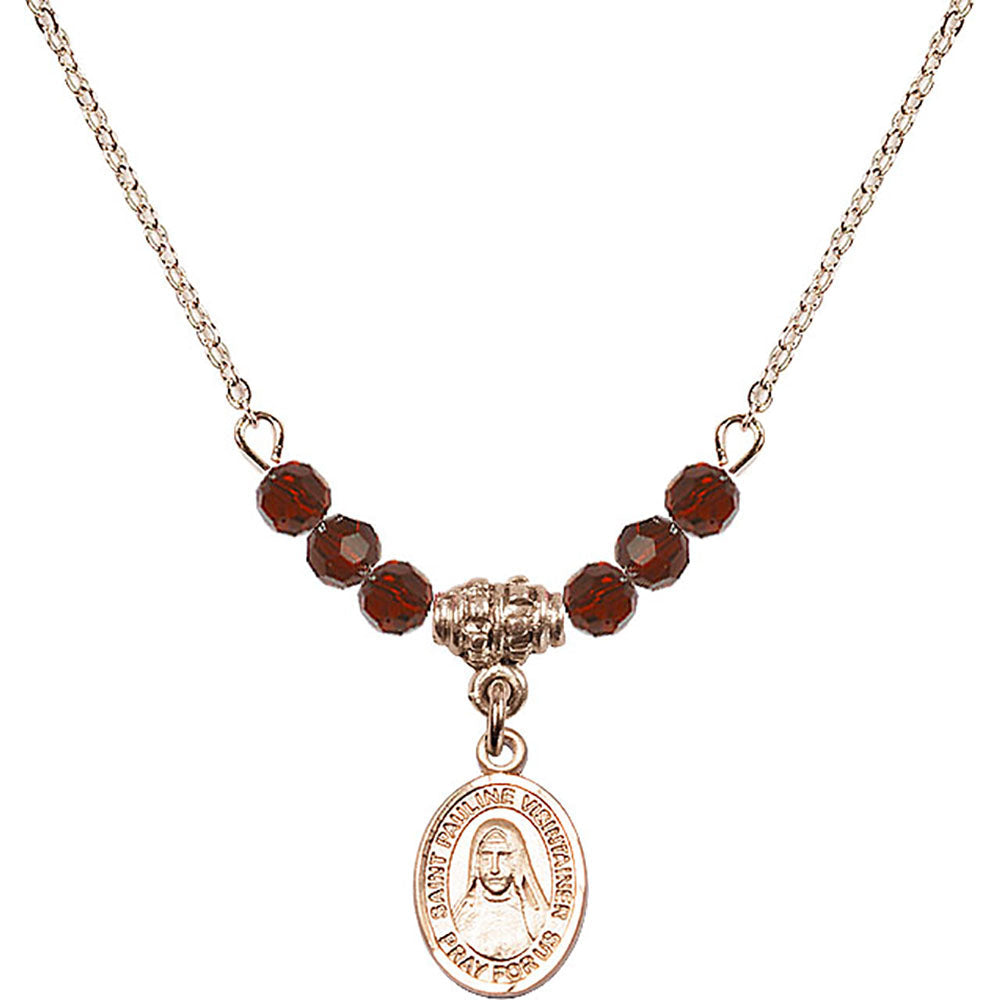 14kt Gold Filled Saint Pauline Visintainer Birthstone Necklace with Garnet Beads - 9391