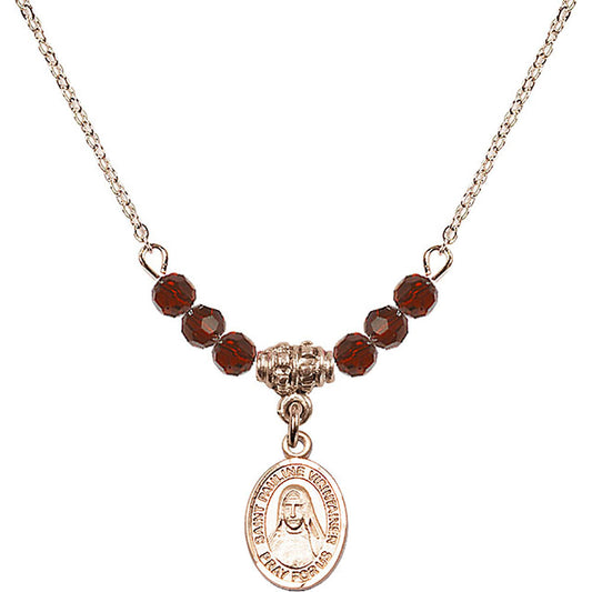 14kt Gold Filled Saint Pauline Visintainer Birthstone Necklace with Garnet Beads - 9391