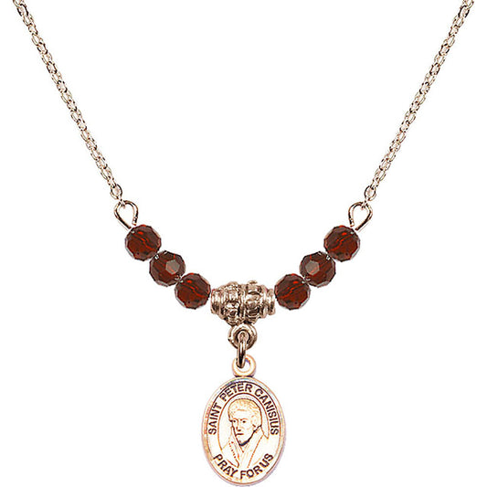 14kt Gold Filled Saint Peter Canisius Birthstone Necklace with Garnet Beads - 9393