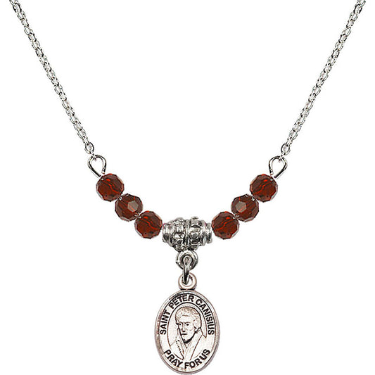 Sterling Silver Saint Peter Canisius Birthstone Necklace with Garnet Beads - 9393