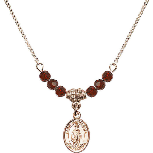 14kt Gold Filled Saint Nathanael Birthstone Necklace with Garnet Beads - 9398