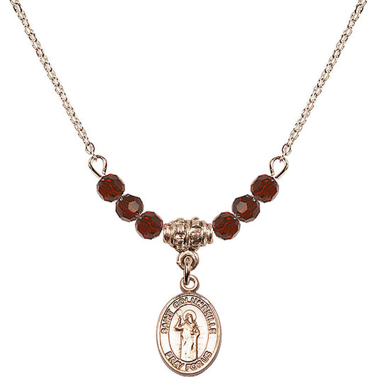 14kt Gold Filled Saint Columbkille Birthstone Necklace with Garnet Beads - 9399