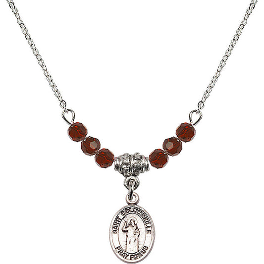 Sterling Silver Saint Columbkille Birthstone Necklace with Garnet Beads - 9399