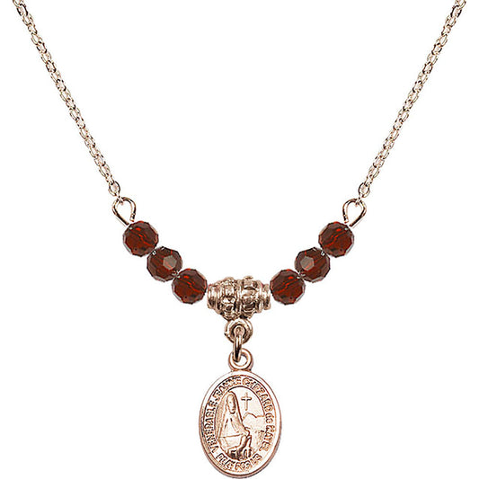 14kt Gold Filled Saint Jeanne Chezard de Matel Birthstone Necklace with Garnet Beads - 9401