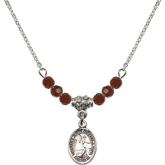 Sterling Silver Saint Jeanne Chezard de Matel Birthstone Necklace with Garnet Beads - 9401