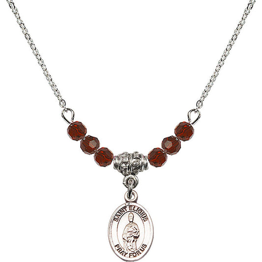Sterling Silver Saint Eligius Birthstone Necklace with Garnet Beads - 9402