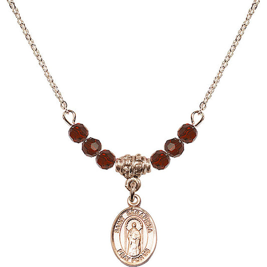 14kt Gold Filled Saint Seraphina Birthstone Necklace with Garnet Beads - 9405