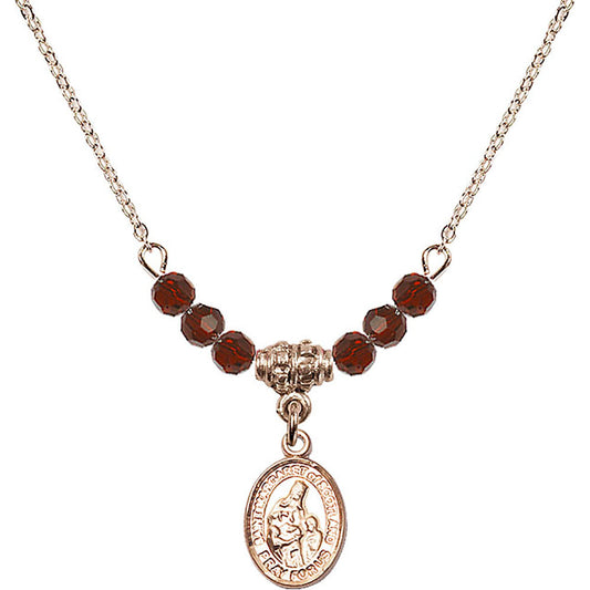 14kt Gold Filled Saint Margaret of Scotland Birthstone Necklace with Garnet Beads - 9407