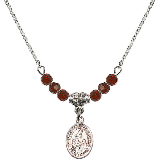 Sterling Silver Saint Margaret of Scotland Birthstone Necklace with Garnet Beads - 9407
