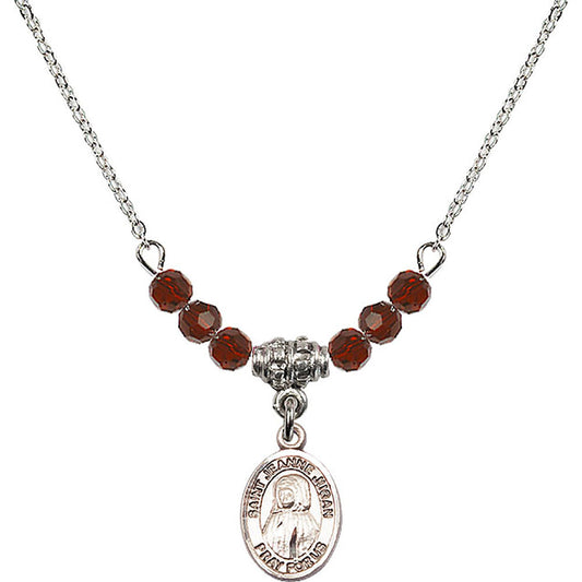 Sterling Silver Saint Jeanne Jugan Birthstone Necklace with Garnet Beads - 9409