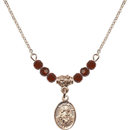 14kt Gold Filled Saints Peter & Paul Birthstone Necklace with Garnet Beads - 9410