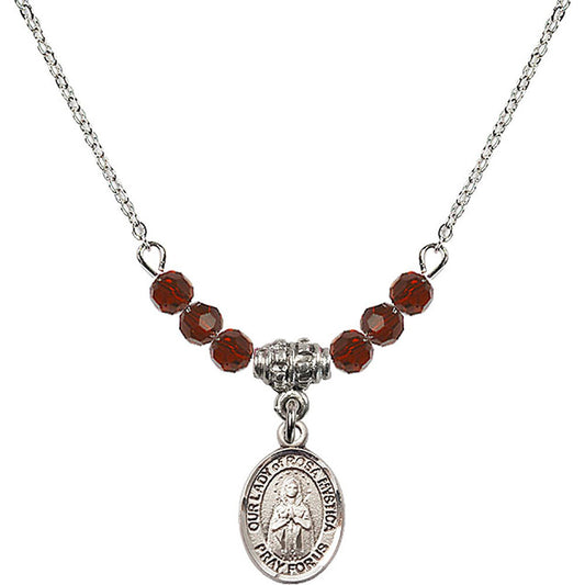 Sterling Silver Our Lady of Rosa Mystica Birthstone Necklace with Garnet Beads - 9413