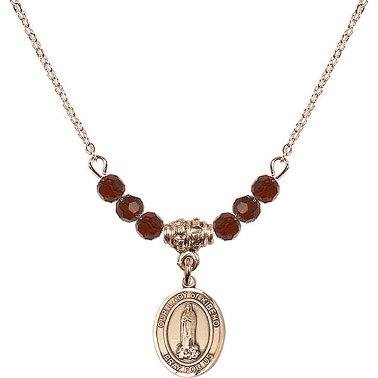 14kt Gold Filled Our Lady of Kibeho Birthstone Necklace with Garnet Beads - 9414