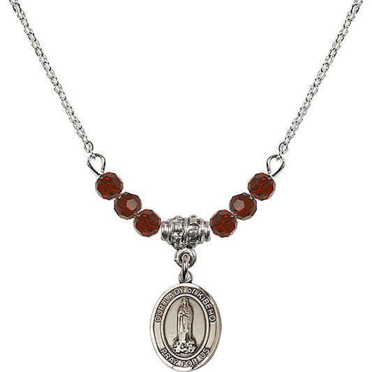 Sterling Silver Our Lady of Kibeho Birthstone Necklace with Garnet Beads - 9414