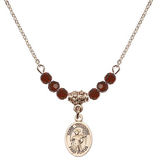 14kt Gold Filled Saint Theodore Stratelates Birthstone Necklace with Garnet Beads - 9415