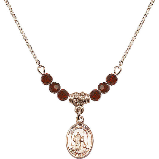 14kt Gold Filled Saint Maron Birthstone Necklace with Garnet Beads - 9417