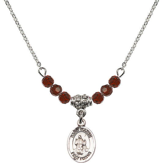 Sterling Silver Saint Maron Birthstone Necklace with Garnet Beads - 9417