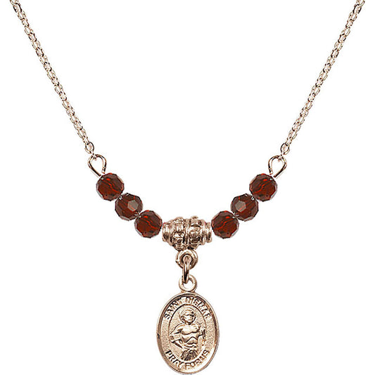14kt Gold Filled Saint Dismas Birthstone Necklace with Garnet Beads - 9418