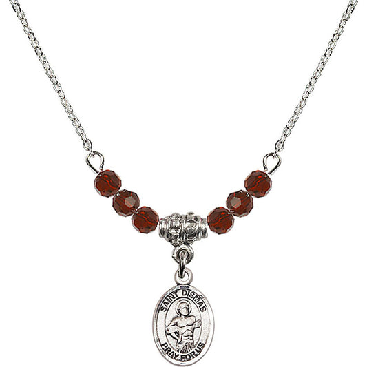 Sterling Silver Saint Dismas Birthstone Necklace with Garnet Beads - 9418