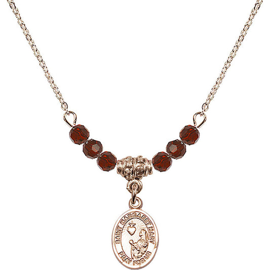 14kt Gold Filled Saint Margaret Mary Alacoque Birthstone Necklace with Garnet Beads - 9420