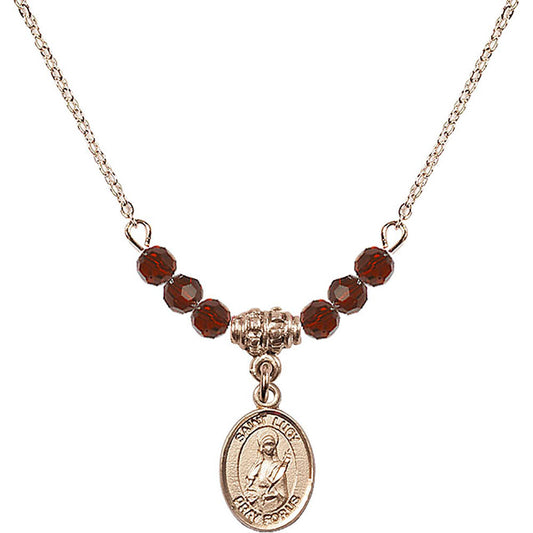 14kt Gold Filled Saint Lucy Birthstone Necklace with Garnet Beads - 9422