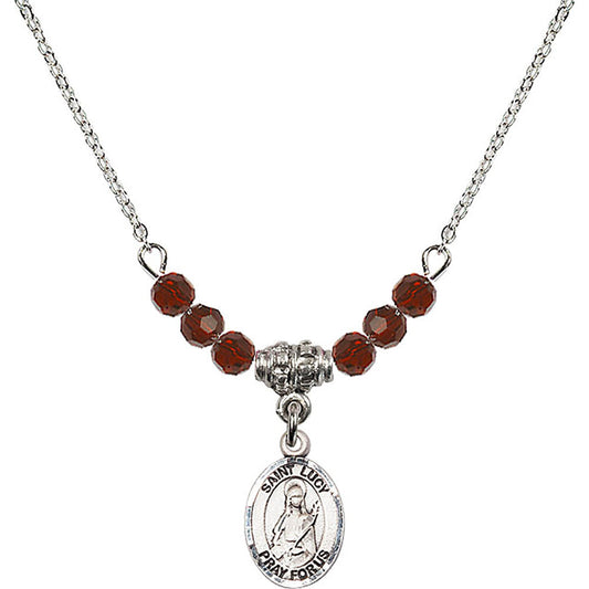Sterling Silver Saint Lucy Birthstone Necklace with Garnet Beads - 9422